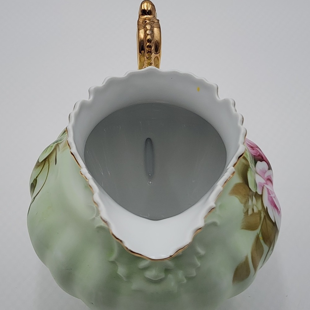 Vintage Lefton Rose Pitcher Hand Painted Green Porcelain Gold Trim 796 - Picture 15 of 16